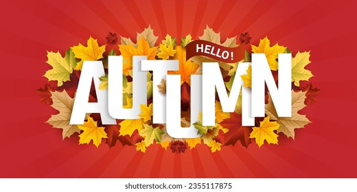 Hello Autumn greeting Background, set of abstract backgrounds with leave frame, autumn sale, banner, posters, cover design templates, social media wallpaper stories, happy fall yall