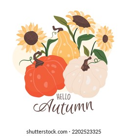 Hello Autumn greeting card concept. Vector illustration