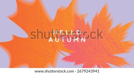Hello Autumn greeting card with gradient maple leaves on purple background. Modern vector illustration for fall seasonal poster, banner, flyer, print design and backgrounds