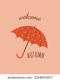 Hello autumn greeting cards. Autumn quotes like Stay Warm, Happy Autumn, Sweater Weather, Welcome Autumn cards.Vector illustration cartoon flat style.