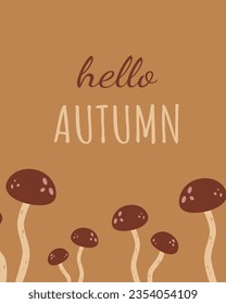 Hello autumn greeting cards. Autumn quotes like Stay Warm, Happy Autumn, Sweater Weather, Welcome Autumn cards.Vector illustration cartoon flat style.