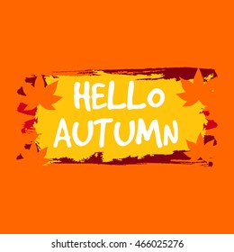 Hello Autumn Grunge Banner Background. in orange and yellow colors