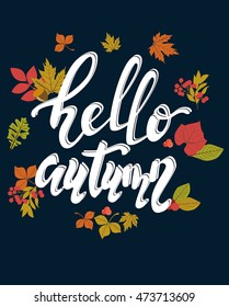 Hello autumn hand draw vector card