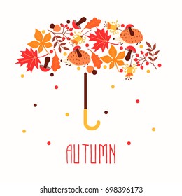 Hello autumn. Hand drawn abstract poster with leafs. Vector illustration