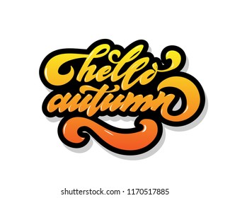 Hello autumn. Hand drawn calligraphy and brush pen lettering. design for holiday greeting card and invitation of seasonal autumn holiday. black on white