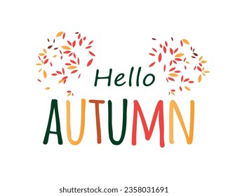 Hallo Herbst. Handgezeichnete Herbstblätter. Dekorative Schrift. Zitat. Vektorhandgemalte Illustration. Dekorative Inschrift. Motivationspopster. Vintage-Illustration. Grußkarte.