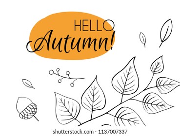 Hello autumn! Hand drawn different colored autumn leaves. Sketch, design elements. Vector illustration.