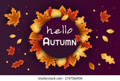 Hello autumn Hand drawn different colored autumn leaves. Sketch, design elements. Vector illustration.