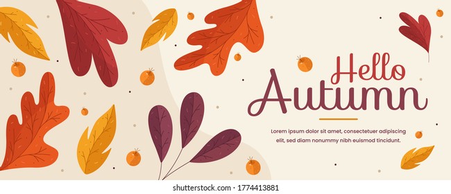 ¡Hola otoño! Hojas de otoño de diferentes colores dibujadas a mano. Esbozo, elementos de diseño. Ilustración vectorial.