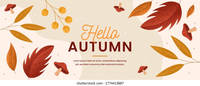 ¡Hola otoño! Hojas de otoño de diferentes colores dibujadas a mano. Esbozo, elementos de diseño. Ilustración vectorial.