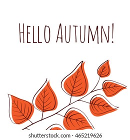 Hello autumn! Hand drawn different colored autumn leaves. Sketch, design elements. Vector illustration.