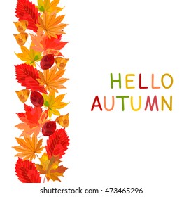Hello autumn! Hand drawn different colored autumn leaves. Sketch, design elements. Vector illustration.