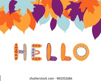 Hello autumn! Hand drawn different colored autumn leaves. Sketch, design elements. Vector illustration.