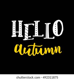 Hello autumn Hand drawn different colored autumn leaves. Sketch, design elements. Vector illustration.