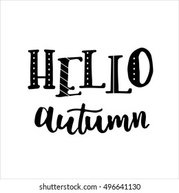 Hello autumn Hand drawn different colored autumn leaves. Sketch, design elements. Vector illustration.