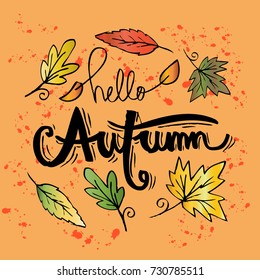 Hello Autumn hand lettering calligraphy.