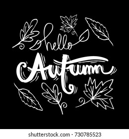 Hello Autumn hand lettering calligraphy.