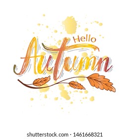Hello  autumn hand lettering. Greeting card.