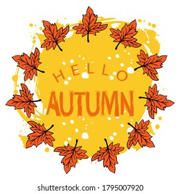 Hello  autumn hand lettering. Greeting card.
