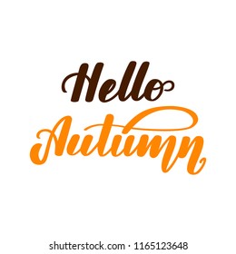 Hello autumn. Handwritten lettering isolated on white background. Vector illustration for posters, cards and much more.