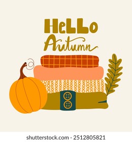 Hello Autumn handwritten season slogan. Fall vector illustration. 