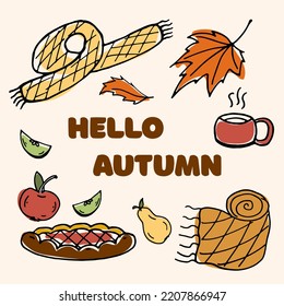 hello autumn happy fall yall set doodle color vector image