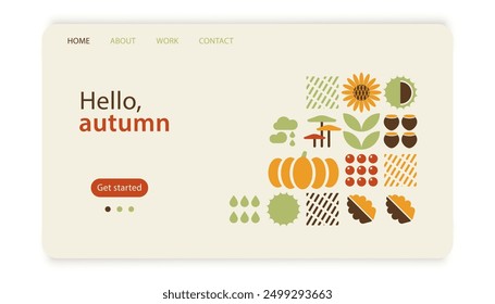 Hello autumn homepage design, fall shapes, geometric bauhaus minimalistic elements, contemporary natural organic minimalistic flat illustration