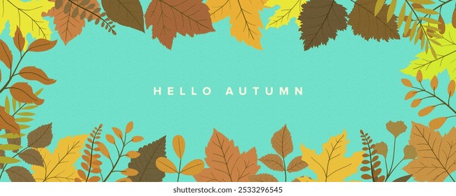 Hello autumn horizontal background. Autumn modern art design, templates for placards, banners, flyers, presentations, reports, sales, header, cover, social media, fashion ads, decor.