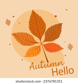 Hello autumn illustration. Autumn fall concept with chestnut leaf and quote - Hello Autumn. Typography retro colors design. Stock vector