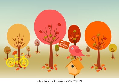 Hello autumn Illustration of a forest in autumn with leaves falling