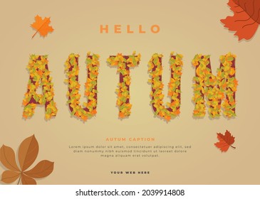 Hello Autumn illustration vector with fall text effect of leaf 