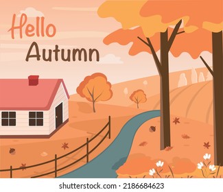 Hello autumn landscape. Fall vector illustration