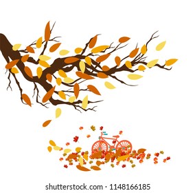 Hello autumn. Autumn landscape with autumn leaves on the branches of trees