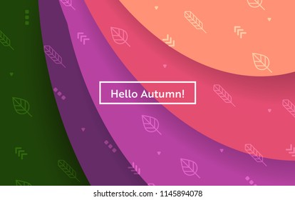 Hello Autumn Layout with Leaves for Web, Landing Page, Banner, Poster, Website Template. Fall Seasonal Background for Mobile App, Social Media. Vector illustration