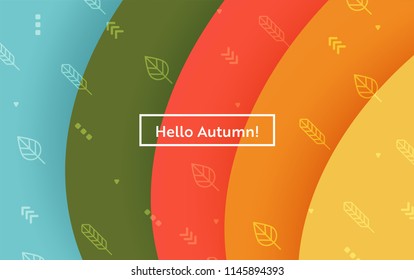 Hello Autumn Layout with Leaves for Web, Landing Page, Banner, Poster, Website Template. Fall Seasonal Background for Mobile App, Social Media. Vector illustration