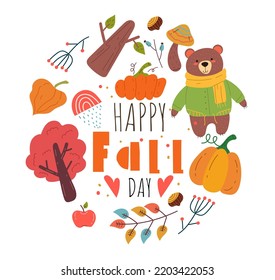 Hello autumn leaf banner poster abstract concept. Vector graphic design element illustration