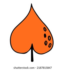 Hello, Autumn. Autumn leaf in doodle style. Hello, Autumn. Design or sticker. Isolated illustration. Vector
