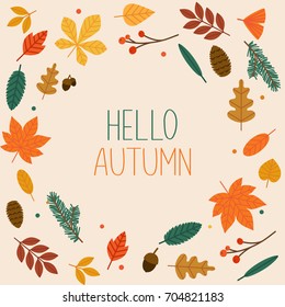 Hello autumn. Autumn leafs on the background. Flat design modern vector illustration concept.