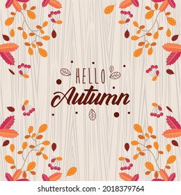 hola hojas de otoño en fondo de madera