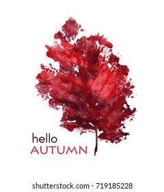 Hello. autumn leave. Watercolor. Hand drawn