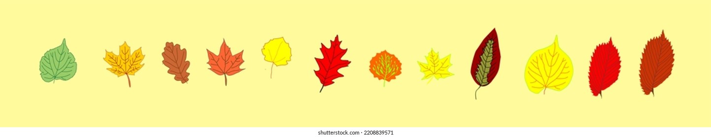 Hello autumn, autumn leaves flat, colored leaves isolated set, autumn elements, autumn banner, vector illustration, leaves set, isolated on white background. Simple cartoon flat style. Isolated