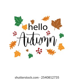 Hello autumn leaves greeting card design hello fall