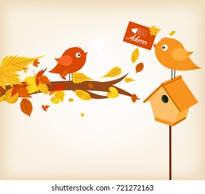 Hello autumn with autumn leaves and mail box