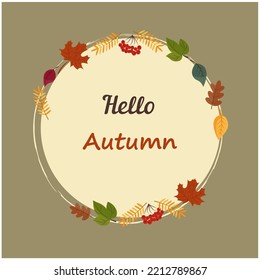 hello autumn leaves postcard vector 
