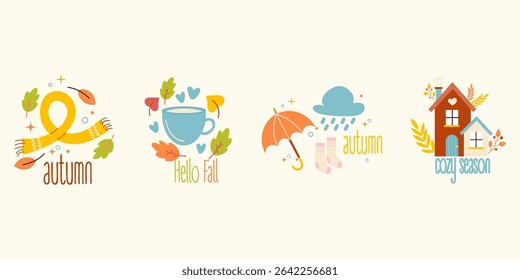 Hello autumn lettering badges pack