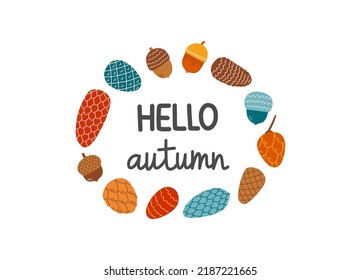 Hello autumn lettering fall season slogan vector