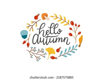 Hello autumn lettering fall season slogan vector