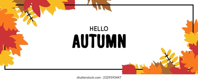 Hello autumn lettering phrase over bright fall leaves background