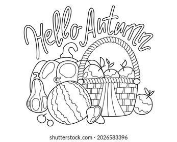 Hello Autumn Lettering Vector Coloring Page Stock Vector (Royalty Free