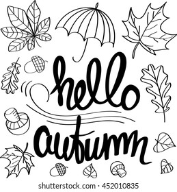 Hallo Herbst. Beschriftung mit Vektorgrafiken